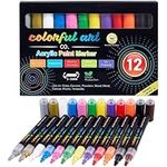 Colorful Art Co. Acrylic Paint Pens – 12 Pack of Permanent, Waterproof Paint Markers w/Reversible Brush Tips for Kids and Adults - Acrylic Pens for Rocks, Wood, Glass, Fabric & Stone – Art Supplies