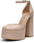 DREAM PAIRS Women's SDPU2319W Pointed Toe High Chunky Heels Pump Shoes, Size 11, Nude