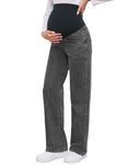 fitglam Women's Maternity Jeans Straight Leg Relaxed Fit Over Belly Pregnancy Denim Work Pants Maternity Clothes with Pockets, 04 Wash Black, Large