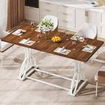 DWVO 70.3" Large Modern Dining Table for 6-8 People, Rectangular Walnut Kitchen Dining Room Table with Thick Tabletop and White Geometric Metal Legs, Farmhouse Wood Dinner Tables