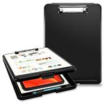 Pechor Clipboard A4, Clip Board Plastic with Storage, Nursing Clipboards Folder with Compartment Organizer, Writing Clip Boards Waterproof for Home School Office, Black