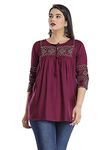 Shiva Fab Women's Rayon Embroidered Regular Fit Top with Half Sleeves for Office Wear Casual Wear Top for Women Girls Tops Dresses Kurti for Ladies Girls Kurta (X-Large, Wine)