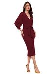 rosery paris Women's MIDI Bodycon one Piece Dress Maroon