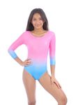 IKAANYA Girls or Women Full Sleeves Rhinestones Leotard - Ideal for Gymnastics, Dance, Yoga, Acrobatics or Performance (Pink&Blue, 10-11 Years)