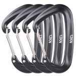 Azarxis 12kN Carabiner Clips Lightweight Aluminium D Ring Heavy Duty Wire Gate Snap Carabiners Gears for Hammock, Camping, Hiking, Outdoor, Gym, Dog Leash, Backpack Keychains (Black - 4 Pack)