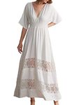 Anniente Maxi Dress for Women 2023 V Neck Long Flowy Dresses Boho Party Dress Lace Wedding Guest Dress with Pockets, White, S