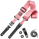 Amumu SNAPLOCK Guitar Strap with Clip Pink Nylon for Acoustic Guitar Electric Guitar and Bass Guitar include Strap Blocks & Headstock Strap Tie - 2" Wide