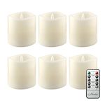 Stonebriar 6 Count Ivory Real Wax 3x3 Flameless LED Pillar Candles with Remote and Timer