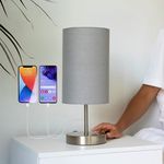 Caza Bedside Lamps, Touch Lamps Bedside With 2 USB Charging Ports, A Bedside Lamp With USB & USB C, Dimmable Bedside Table Lamp With Fabric Shade For Bedroom, Living Room, LED Bulb Included (Grey)