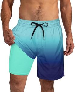 Cozople Swimming Trunks for Men Boxer Brief Lined Swim Shorts Compression Board Shorts Green Blue Gradient Swimsuit 7 Inch Inseam no Mesh Bathing Suit XXL