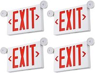 TORCHSTAR Red LED Exit Sign with Emergency Lights, UL 924, Emergency Exit Light with Battery Backup, Adjustable Heads, Fire Exit Sign with Lights, Double Face, AC 120/277V, Damp Location, Pack of 4