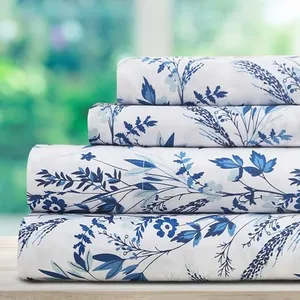 DREAMCARE Full Size Bed Sheets - Luxurious Floral Full Bed Sheets - 4 Pc Full Sheet Set - Ultra Soft Floral Sheets - Breathable Flower Bed Sheets - Wrinkle Free Brushed Microfiber - Floral Blue