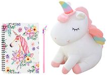 JIADA Unicorn Print Wire bound Spiral Diary Notebook A5 Size, 80 Pages - 1 Unicorn Pen Free & Animal Toy (25 Cm, White)