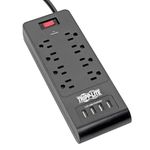 Y417U Tripp Lite 8 Outlet Surge Protector Power Strip with 4 USB Ports (4.2A Shared), 1800 Joules, Black, 6 ft. (TLP864USBB)