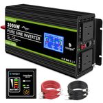 NOVOPAL Pure Sine Wave Inverter -3000W 12V to 230V 240V Car Converter Power Inverter with LCD Display 2AC Outlets and 2.1A USB Port-Remote Control for Motorhomes,Truck,Boat,Camping,Household,Van