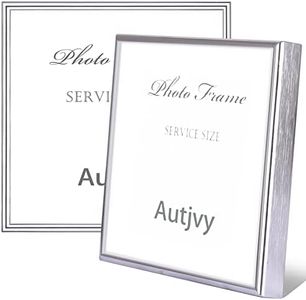 Autjvy 5x5 Picture Frame Silver Brushed Modern Simple Thin Aluminum Metal Photo Frame with HD Real Glass, Display for Tabletop and Wall Collage. (2 Pack)