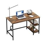 Oak & Tea Home Office Desk, Computer Desk with Storage, 100x50cm, 2 Tier Small Desk with Shelves on Left or Right, Work Desk for Office Living Room, Study, Steel Frame, Industrial