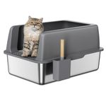 BUG HULL Stainless Steel litter box with Lid, 60 L x 40 W x 30 H CM Extra Large Cat Litter Tray, Metal Cat Litter Boxes for Big Cats with High Side (Non-Sticky, Easy to Clean, Anti-Urine Leakage)