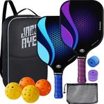 JoncAye Graphite-Pickleball-Paddles-Set of 2 Carbon Fiber Rackets and 4 Balls, Pickle-ball Bag, Overgrips | USAPA Approved Pickleball Equipment | Purple, Blue Racquets for Women, Men