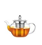 PluieSoleil Round Glass Tea Pot Borosilicate Glass Teapot with Tea Filter,Small Teapots for 2,Glass Teapot for Gas Stove for Lose Tea/Coffee (400ML)