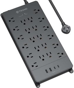 TROND Power Bar with Surge Protector, 22 Widely Spaced Outlets 4 USB Ports (2 USB C), 5ft Flat Plug Extension Cord, Large Desk Power Strip, 4000 Joules, ETL Listed, Wall Mount for Home Office Supplies