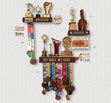 Medal Space Shelf A3 - My Wall of Fame - Star Achiever - Success Upto 60+Medals & 10-12 Trophy's & 20 BiB's Capacity Metal Hanger Shelves (Gold)