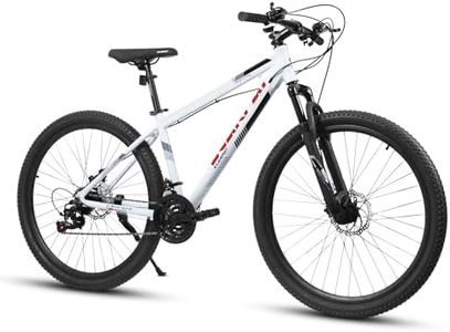 27" Mountain Bike 21-Speed Hanging Front Fork Aluminum Frame Disc Brake Unisex Mountain Bike City Commuter (White)
