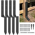 AKINGKONG Thicker Steel Fence Post Repair Kit, Anchors Ground Spikes, Decking Posts, Support Garden Broken 4x4/6x6 Wood Fence Post Stakes (Thicker 11-Gauge, 4 Pack/Black)