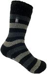 HEAT HOLDERS Childrens Thermal Slipper Socks | 8 years plus | 1 pair | Winter Warmth | TOG 2,34 | Black Charcoal Stripe | Kids UK 13-3