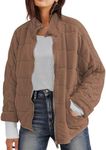 Wefebi Womens Dolman Quilted Lightweight Jackets Full-zip Stand Collar Loose Warm Winter Outwears with Pockets(Lightbrown-L)