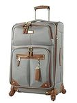 Steve Madden Designer Luggage Collection - Lightweight 24 Inch Expandable Softside Suitcase - Mid-Size Rolling 4-Spinner Wheels Checked Bag (Harlo Gray)