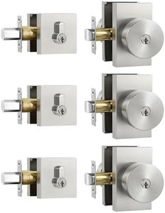 Haidms Brushed Nickel Door Knob with Deadbolt, Zinc-Alloy Satin Silver Exterior Door Lock Set, Heavy Duty Satin Nickel Front Door Knob and Deadbolt Set with Lock and Key, Reversible (3 Pack)