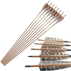 Pinals Traditional Archery Hunting Arrows 400 500 600 Spine Turkey Feather 30 32 Inch Carbon Shafts for Recurve Longbow Compound Bows Targets 12PCS 600