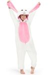 BesserBay Big Kids Halloween Rabbit Cosplay Costume White Fleece Bunny Onesie Outfit Hooded Jumpsuit