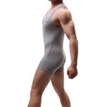 Juflam Men's Modal Cotton One Piece Bodysuit Wrestling Singlet Athletic Leotard underwear Gym Sportswear Undershirt (Grey, XL)