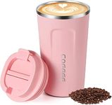 Coffee Cup, Vacuum Reusable Leakproof Double Wall Coffee Cup, Insulation Stainless Steel Eco-Friendly Travel Office Mug for Hot Coffee Tea and Cold Drinks, 13oz/380ml (Pink)