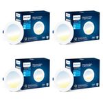 PHILIPS Astra Sleek 10-watt Round LED Downlighter | 3 Colors in 1 Recessed LED Downlight | LED Ceiling Light for Home and Hall | Cut Out: 4.3 inch, Color: Tunable White, Pack of 4