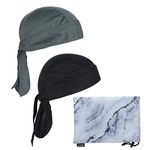 COSMOS Cooling Skull Cap Quick Dry Head Wrap for Outdoor Sports, Pack of 2, Black/Grey, One Size Fits Most