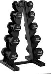 HolaHatha Neoprene Dumbbell Weights Set & Rack for Home Workout, 56 Lbs, Black