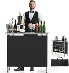 VINGLI Portable Bar Table, 3-Tier Shelves, Mobile Bar Table for Events, Party, Camping, Picnic, Tradeshow, Indoor with Black Skirt, 39 "L x 34" H