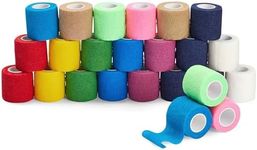 Juvale 24-Rolls Self Adhesive Bandage Wrap 2 inch x 5 Yards Breathable Vet Tape, Elastic Cohesive for Wrist, Swelling, Sports, Tattoo (12 Bright Colors)