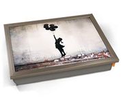 Banksy Girl With Balloons Cushioned Bean Bag Breakfast Bed Lap Tray Desk - Chrome Effect Frame