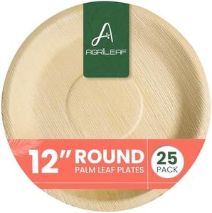 AGRILEAF Palm Leaf Disposable Plates 12 Inch Round | 25 Pack Eco Friendly Compostable Paper Areca Plates_Picnic Party Food Use and Throw Bamboo Plate
