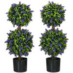 HOMCOM Set of 2 Decorative Artificial Plants Ball Trees with Lavender Flowers in Pot Fake Plants for Home Indoor Outdoor Decor, 70cm