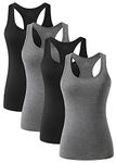 ROSYLINE Racerback Tank Tops for Women Workout Yoga Tanks Cami with Scoop Neck Activewear Undershirts 3-4 Pack Black/Grey/Black/Grey M