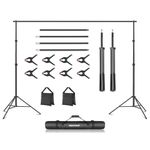 Neewer Backdrop Stand 10ft x 7ft, Adjustable Photo Studio Backdrop Support System for Wedding Parties Background Portrait Photography with 4 Crossbars, 8 Clamps,2 Black Sandbags and Carrying Bag-BLACK