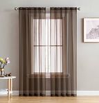 HLC.ME Brown Sheer Curtains, Chocolate Curtains, Light Filtering Window Sheer Voile Panels, 2 Panels - (Chocolate Brown, 54 W x 84 L Per Panel)