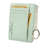 Women's 8 Cards Slim Minimalist Card Holder Coin Changes Purse Keychain Front Pocket Wallet, Green