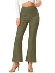 Allegra K Women's Casual High Waist Flared Hidden Side Zipper Solid Knitted Long Pants Army Green Medium