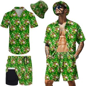 St. Patrick's Day Mens 2 Piece Outfits Hawaiian Holiday Shirt for Men Irish Saint Paddys Printed,Green Leprechaun Clover Shamrock M
